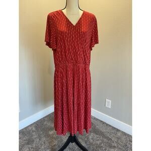Lands' End Women's Large Red Polka Dot Faux Wrap Short Sleeve Dress